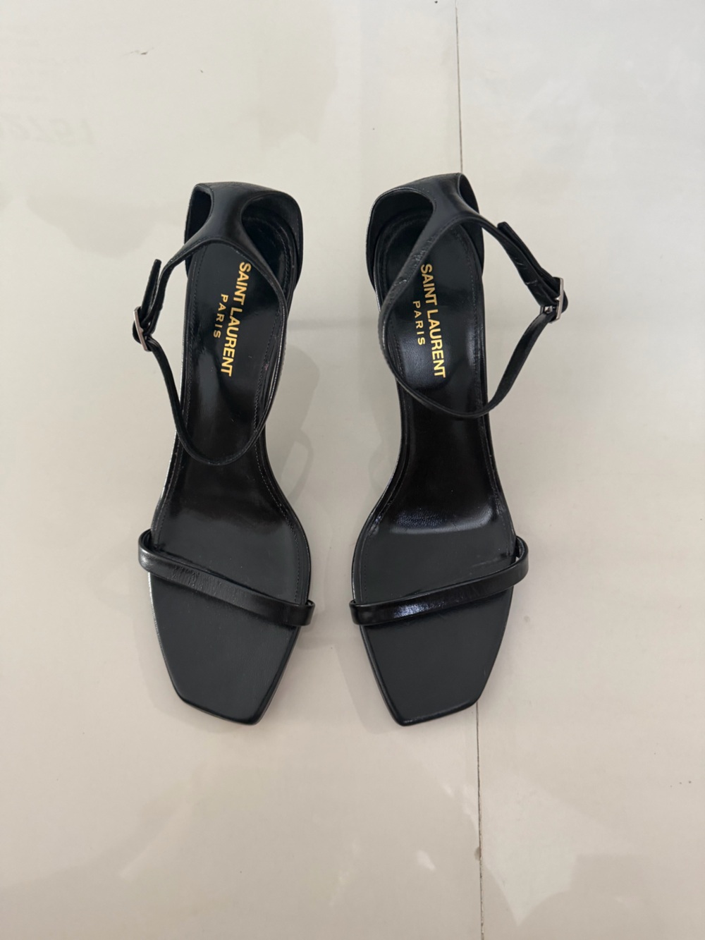 Saint Laurent Black Leather Square-Toe Ankle-Strap Sandals